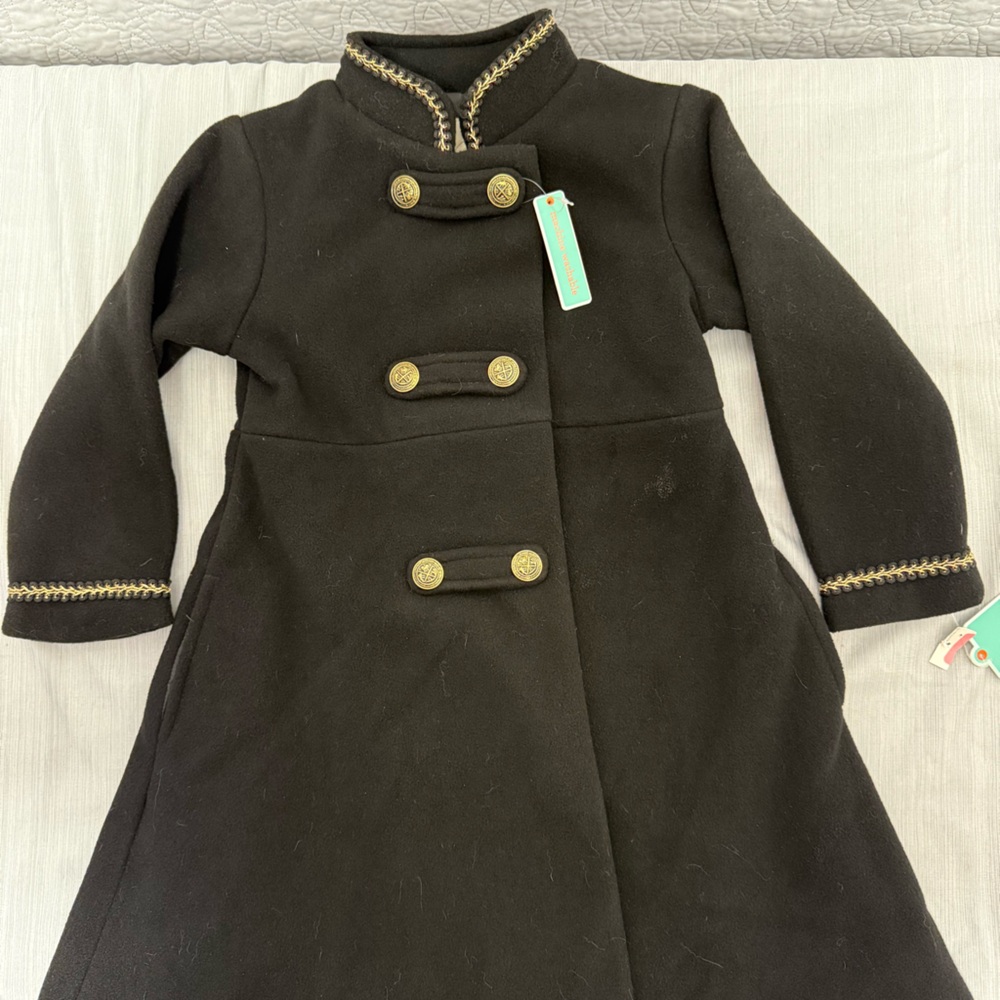 Copper Key Black Trench Coat with Gold Accents
